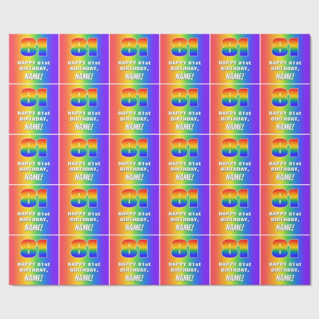 81st Birthday: Colourful, Fun Rainbow Pattern # 81 Wrapping Paper (Seam)