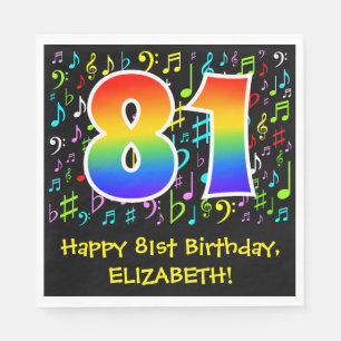 81st Birthday - Colourful Music Symbols, Rainbow 8 Napkin