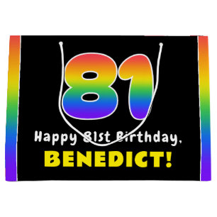 81st Birthday: Colourful Rainbow # 81, Custom Name Large Gift Bag