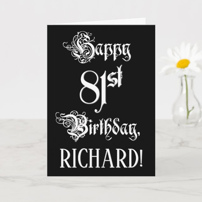 81st Birthday: Fancy, Elegant Script + Custom Name Card (Small Plant)