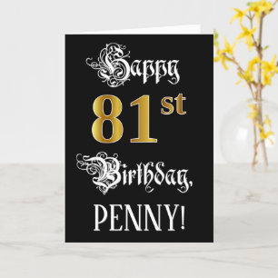 81st Birthday — Fancy Script; Faux Gold Look; Name Card