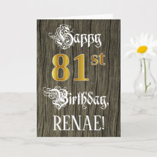 81st Birthday: Faux Gold Look + Faux Wood Pattern Card