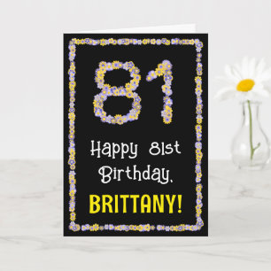 81st Birthday: Floral Flowers Number, Custom Name Card