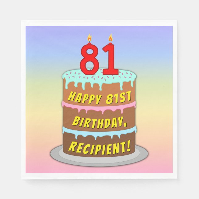 81st Birthday: Fun Cake and Candles + Custom Name Napkin (Front)