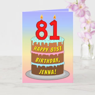 81st Birthday — Fun Cake & Candles, w/ Custom Name Card