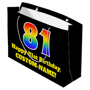 81st Birthday ~ Fun, Colourful, Vibrant, Rainbow 8 Large Gift Bag