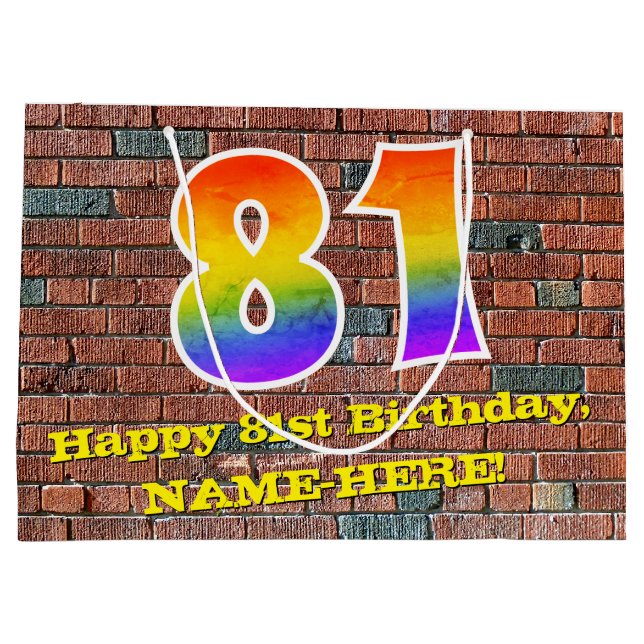 81st Birthday: Fun, Graffiti-Inspired Rainbow # 81 Large Gift Bag (Back)