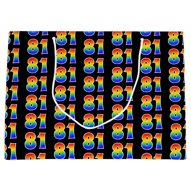 81st Birthday: Fun Rainbow Event Number 81 Pattern Large Gift Bag (Front)