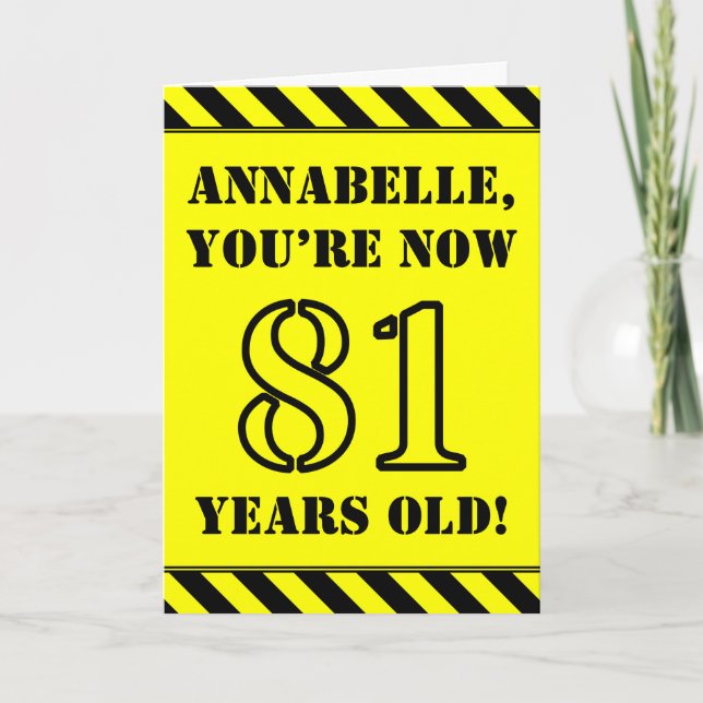81st Birthday: Fun Stencil Style Text, Custom Name Card (Front)
