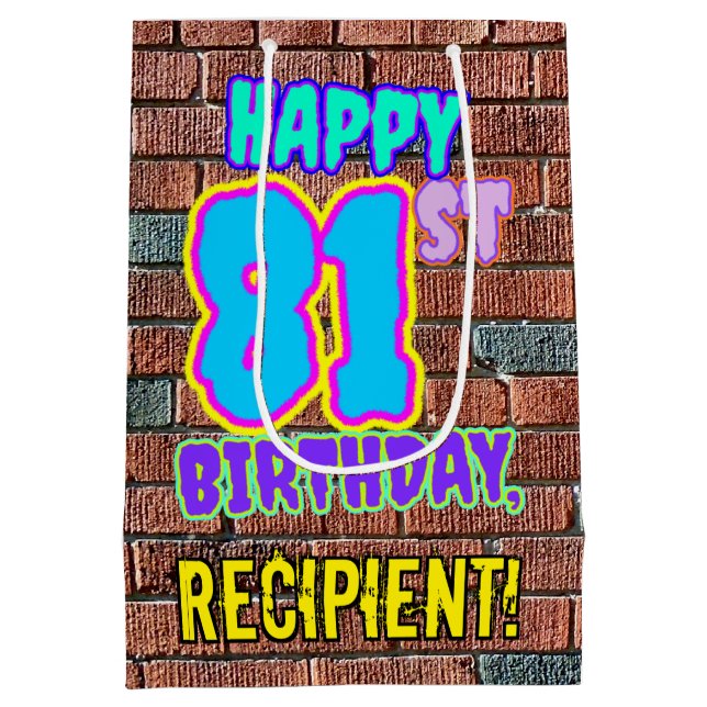 81st Birthday: Fun, Urban Graffiti Inspired Look Medium Gift Bag (Back)