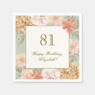 81st Birthday Napkin Autumn Colour Floral Sage