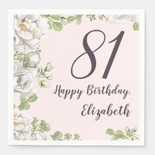 81st Birthday Napkin Blush Pink Floral Peonies