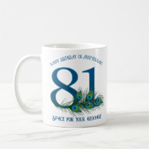 81st Birthday Or Anniversary Peacock Feather Coffee Mug
