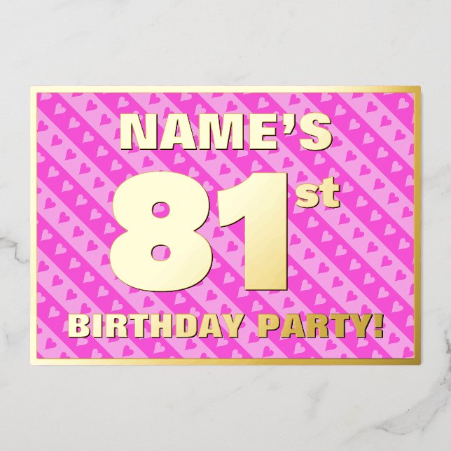 81st Birthday Party — Fun Pink Hearts and Stripes (Front)