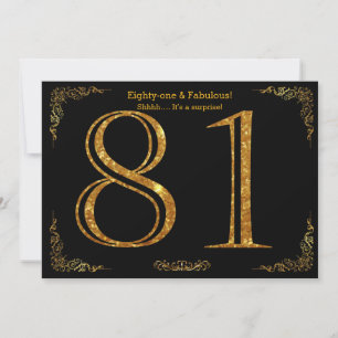 81st Birthday party,Gatsby styl,black gold glitter Invitation