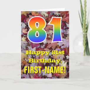81st Birthday; Rustic Autumn Leaves; Rainbow "81" Card