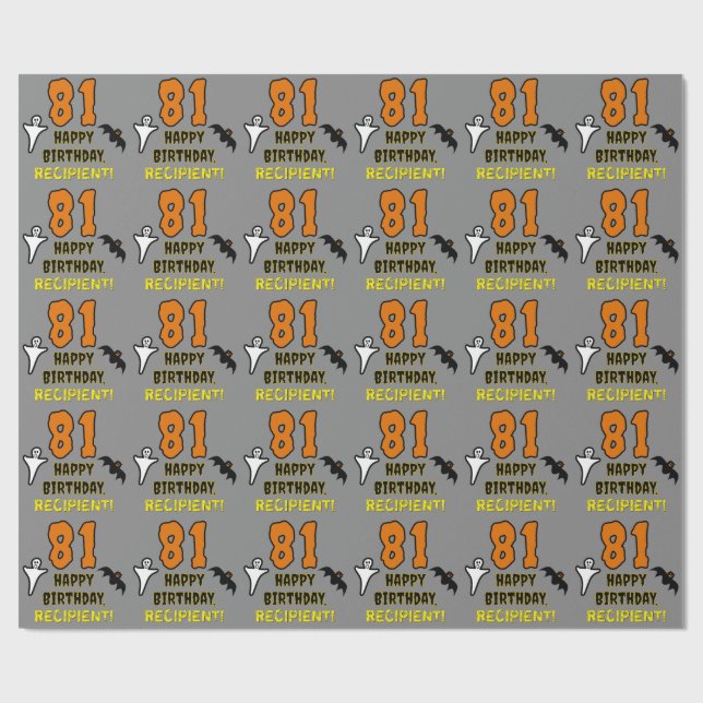 81st Birthday: Spooky Halloween Theme, Custom Name Wrapping Paper (Flat)