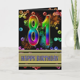 81st Birthday with rainbow bubbles and fireworks Card