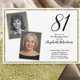 81st Custom Photo White and Gold  Invitation
