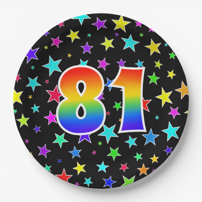 81st Event: Bold, Fun, Colourful Rainbow 81 Paper Plate (Front)