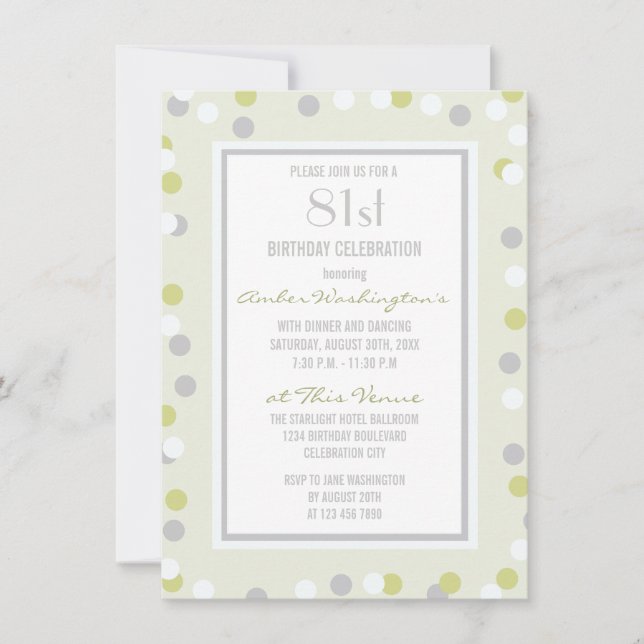 81st Green and Grey Polka Dots and Chevrons Invitation (Front)