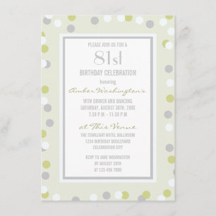 81st Green and Grey Polka Dots and Chevrons Invitation