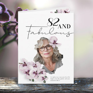 82 & Fabulous Orchid Photo Birthday Greeting Card