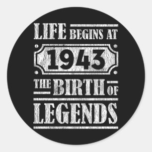 82 Year Old 1943 Birth Of Legend 82nd Birthday Classic Round Sticker