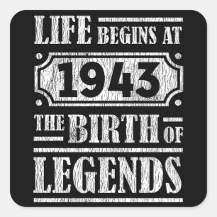 82 Year Old 1943 Birth Of Legend 82nd Birthday  Square Sticker