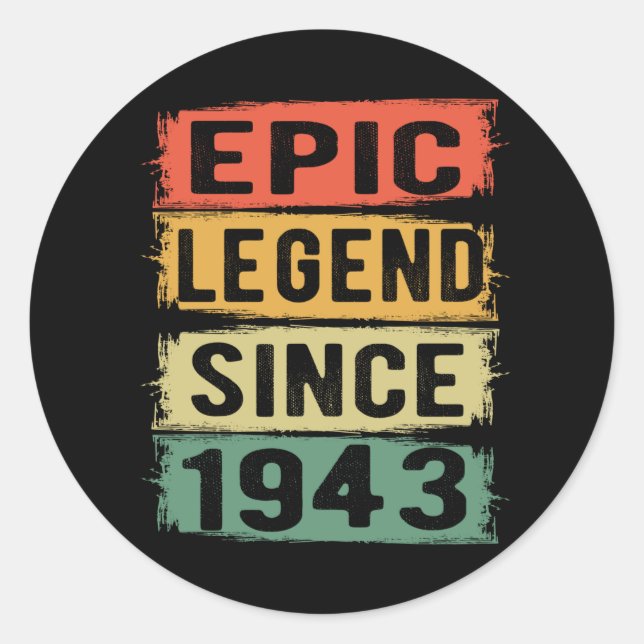 82 Years Old Bday 1943 Epic Legend 82nd Birthday Classic Round Sticker (Front)