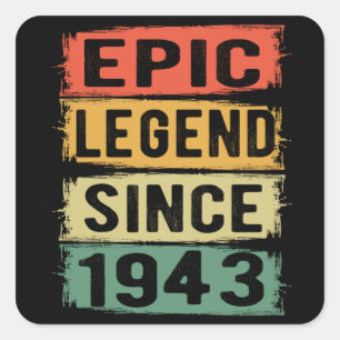 82 Years Old Bday 1943 Epic Legend 82nd Birthday Square Sticker