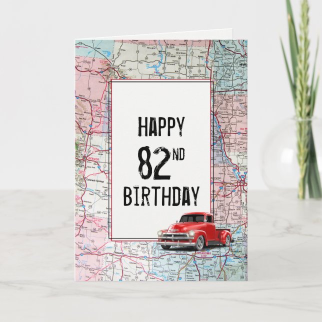 82e anniversaire Camion rouge Retro sur la carte (Devant)