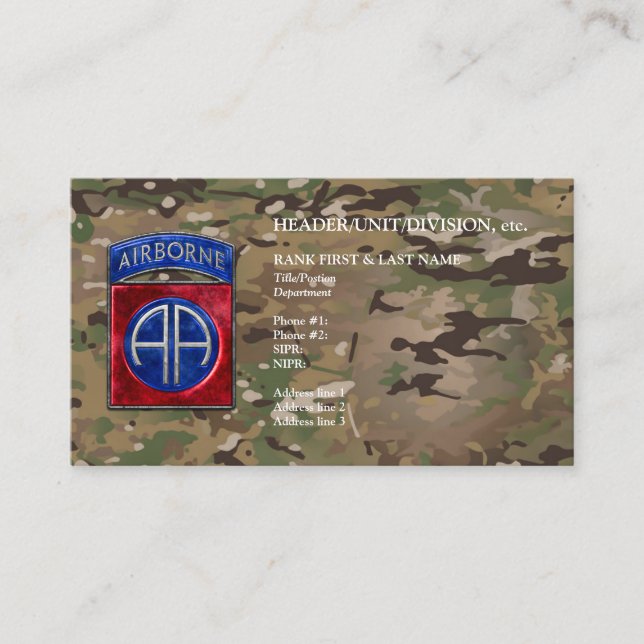 82e Carte de visite Camo personnalisable aéroporté (Devant)