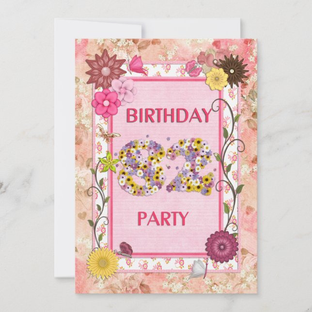 82ème anniversaire invitation fête avec cadre fleu (Devant)