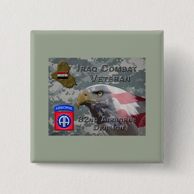 82nd Airborne Div Iraq Combat Veteran 2 Inch Square Button (Front)