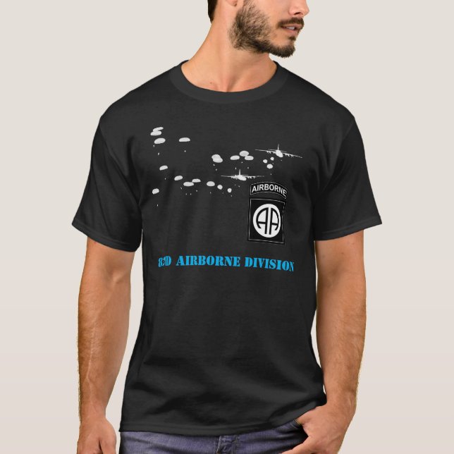 82nd Airborne Division Black T-shirt -Infantryblue (Front)