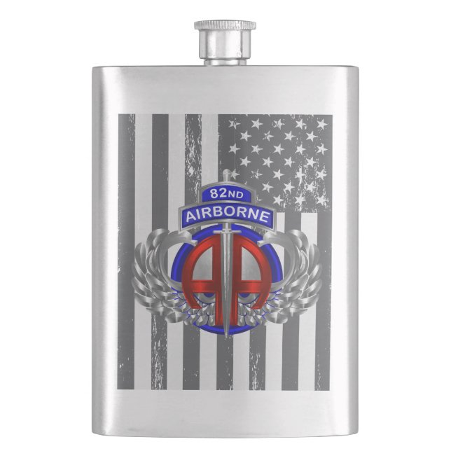 82nd Airborne Division Dagger Design Flag Hip Flask (Front)