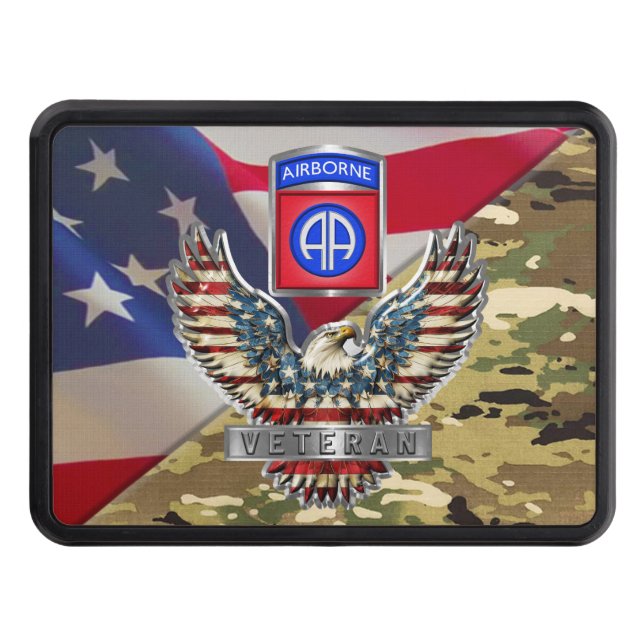 82nd Airborne Division Dagger Veteran Trailer Hitch Cover (Front)