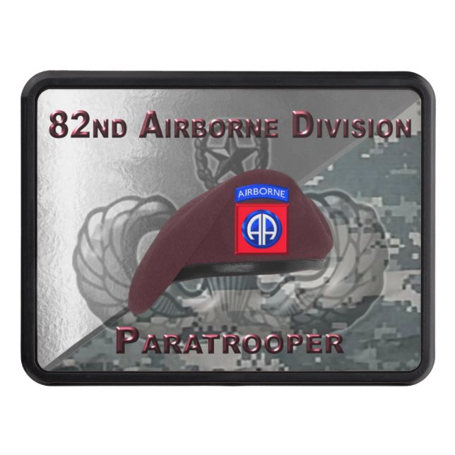 82nd Airborne Division Jump Wings with Beret Hitch Trailer Hitch Cover (Front)