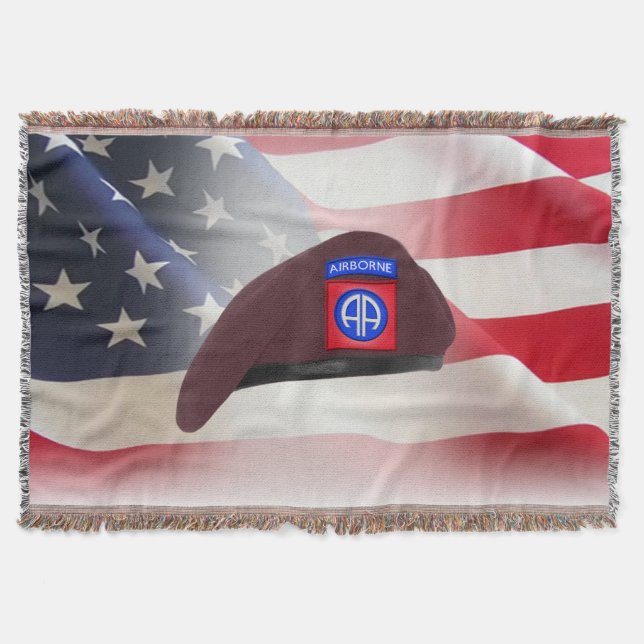 82nd Airborne Division Paratrooper Beret Throw Blanket (Front)