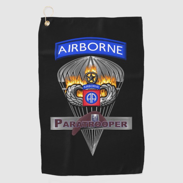 82nd Airborne Division Paratrooper Flaming Wings Golf Towel (Front)
