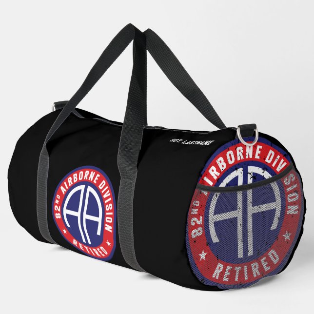 82nd Airborne Division "Retired" Custom Black Duffle Bag (Right Corner)