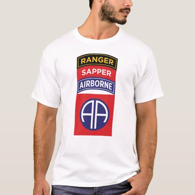 82nd Airborne Division Sapper Ranger Service Badge T-Shirt (Front)