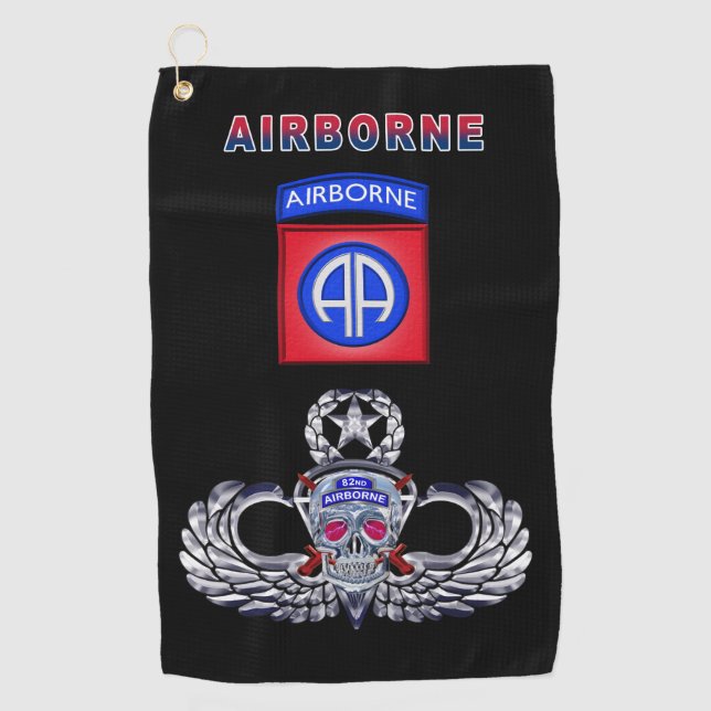 82nd Airborne Division Silver Skull Jump Wings Golf Towel (Front)