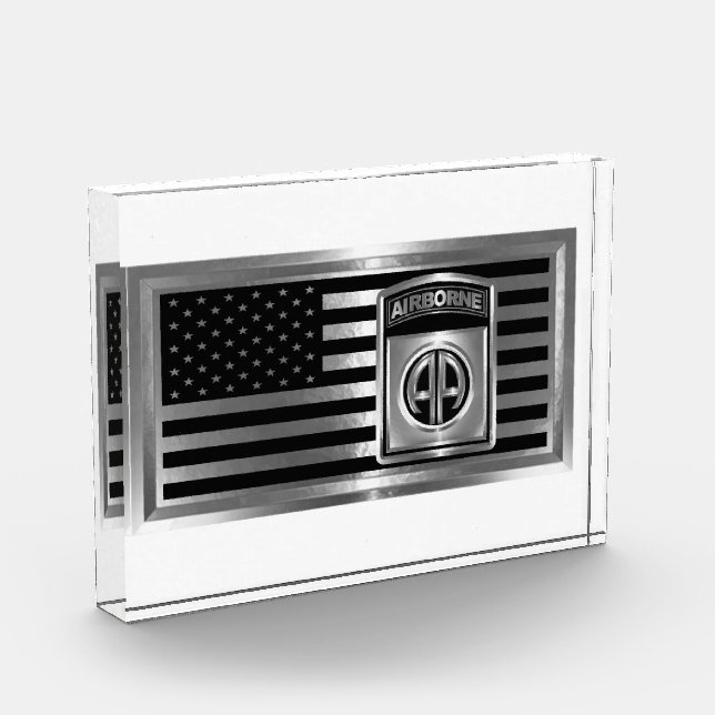 82nd Airborne Division Steel Flag with Patch Photo Block (Left)