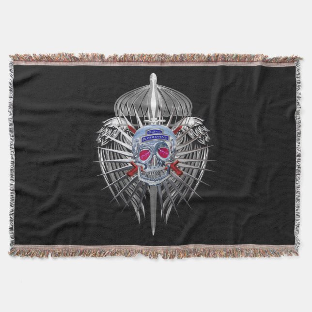 82nd Airborne Division Stunning Skull Design Throw Blanket (Front)