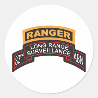 82nd Airborne LRS Scroll, Ranger Tab Classic Round Sticker
