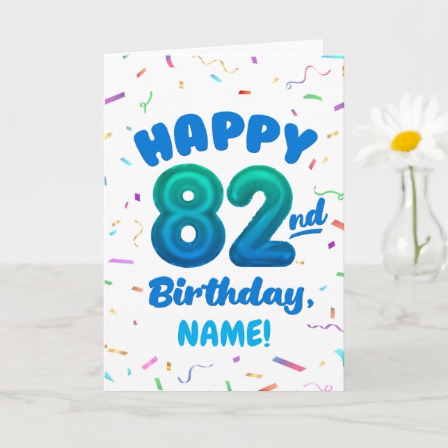 82nd Balloon Number Custom Name Birthday Card (Small Plant)