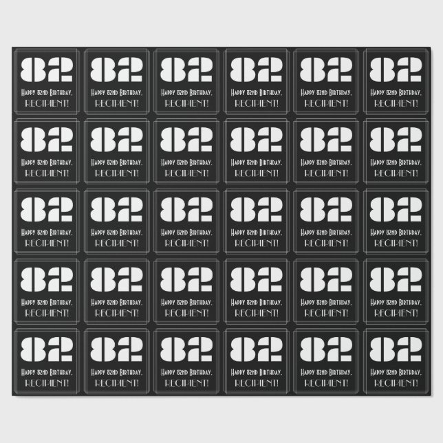 82nd Birthday: Art Deco Inspired Look "82" & Name Wrapping Paper (Seam)