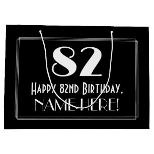 82nd Birthday: Art Deco Inspired Style "82", Name Large Gift Bag